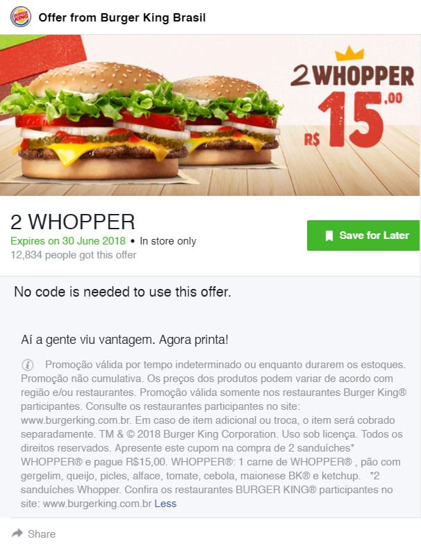 Burger King Brasil - Tá a fim de ganhar um Whopper com queijo ou Chicken  Sandwich? Cadastre sua nota fiscal no site e responda a nossa pesquisa.  Depois é só anotar o