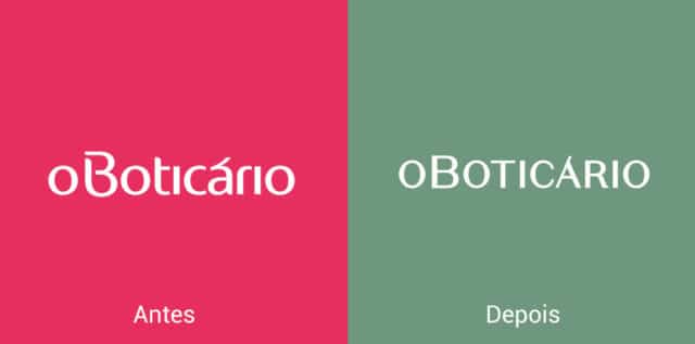 Imagem comparativa do logo de O Boticário antes e depois.