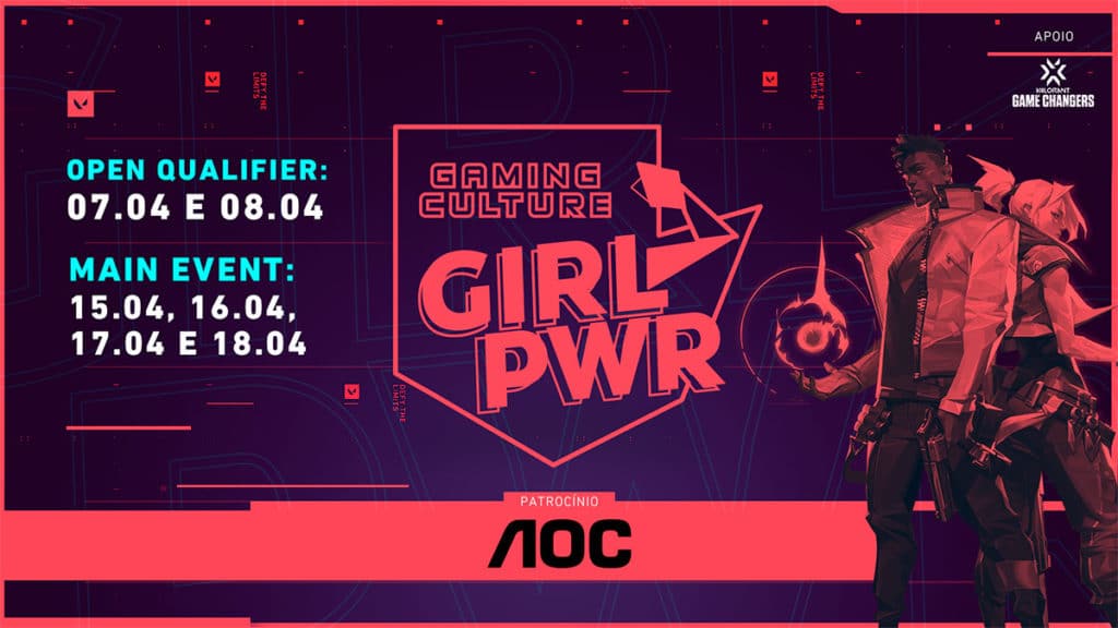 Banner do Girl Pwr VALORANT com patrocínio da AOC.