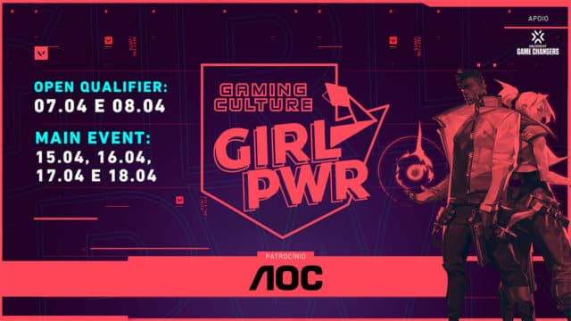 Banner do Girl Pwr VALORANT com patrocínio da AOC.