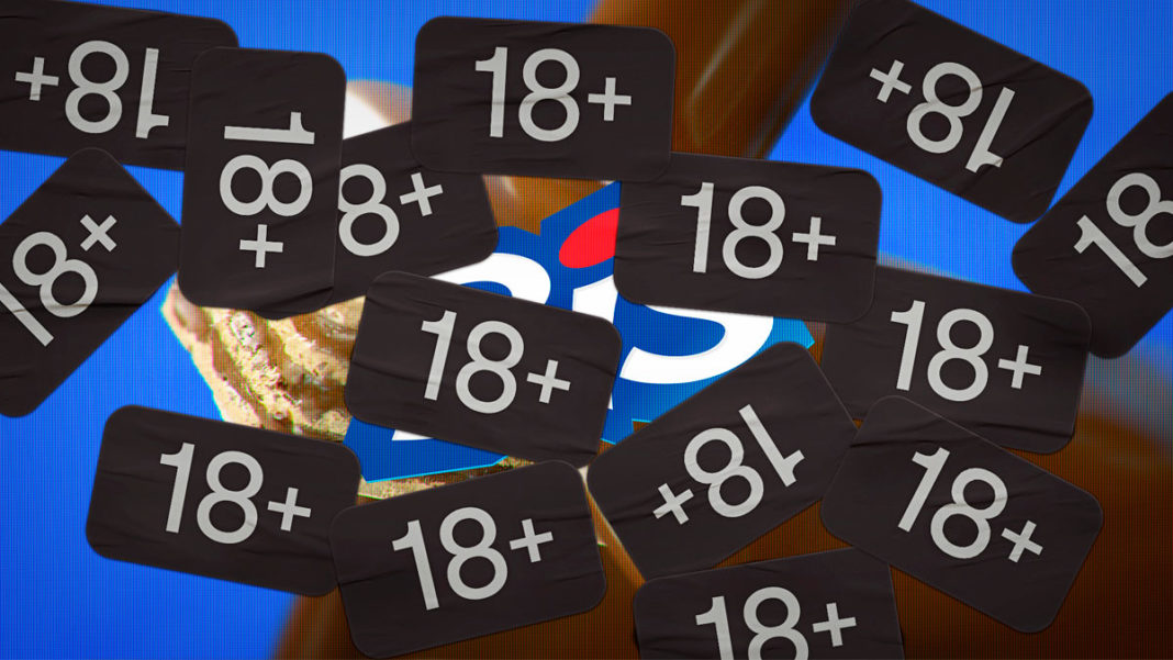 Bis sendo censurado com etiqueta para pessoas maiores de 18 anos.
