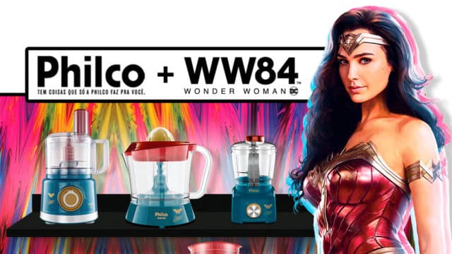 Foto de divulgação da nova coleção da Philco da Mulher-Maravilha.