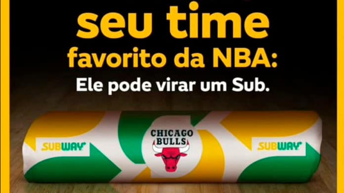 Banner para escolher os nomes dos lanches da Subway em parceria com a NBA.