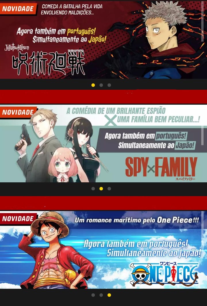 Banners de Jujutsu Kaisen, Spy x Family e One Piece no MANGA Plus