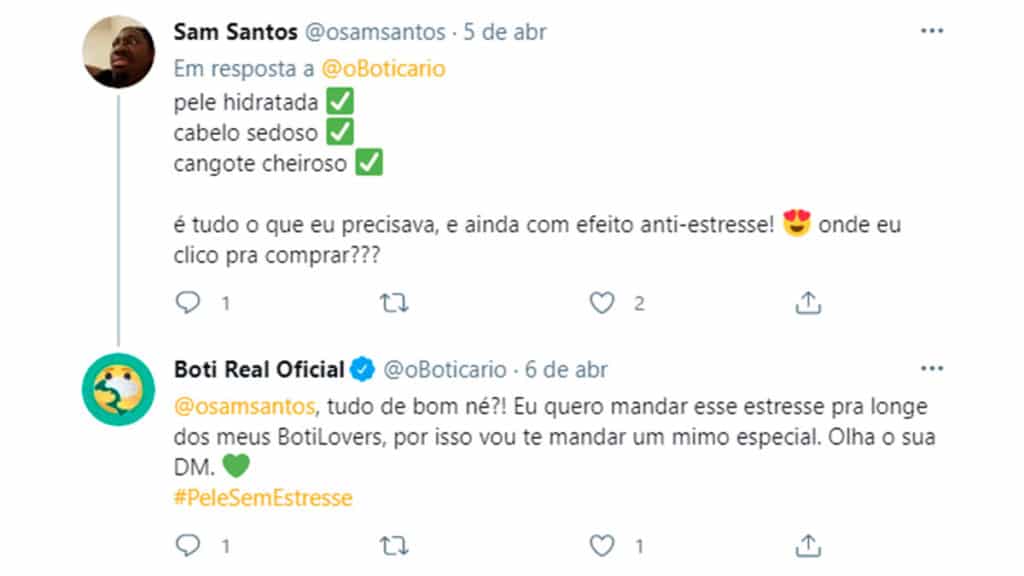 O Boticário dando o kit de novos produtos para twitteiros estressados.