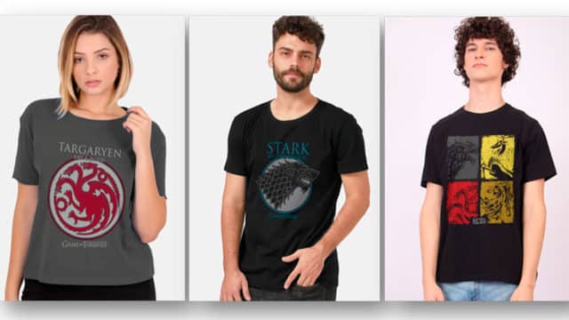 Camisetas que a Warner lançou em comemoração aos 10 anos de Game of Thrones.