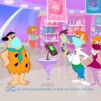 Foto de divulgação da campanha do Bradesco com Os Jetsons e Os Flintstones.