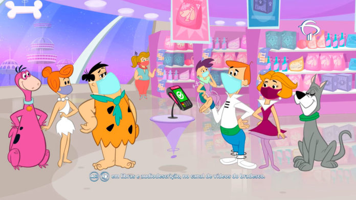Foto de divulgação da campanha do Bradesco com Os Jetsons e Os Flintstones.
