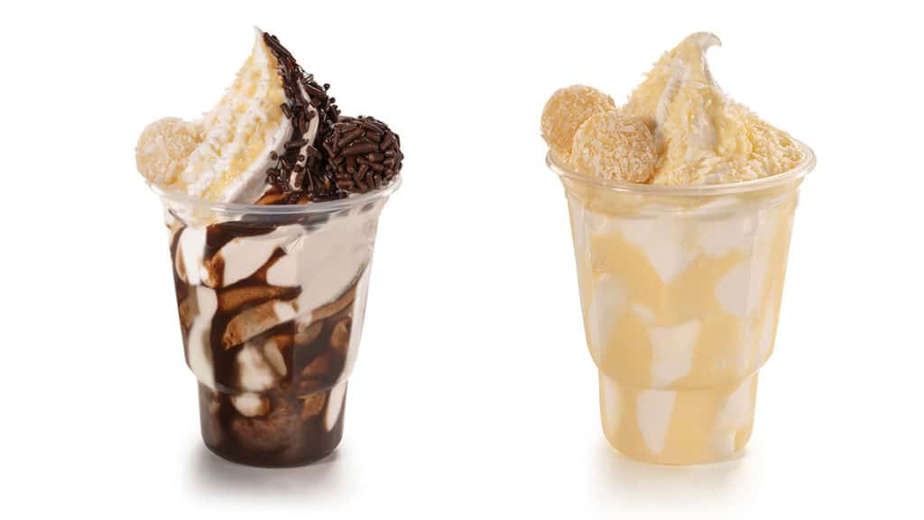 Sundaes de casadinho e beijinho, as novas sobremesas do Giraffas em parceria com Leite Moça.