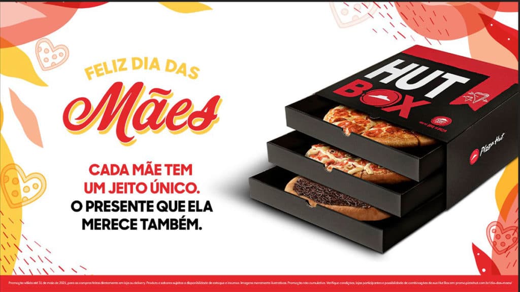 Foto de divulgação da Hut Box de Dia das Mães da Pizza Hut.