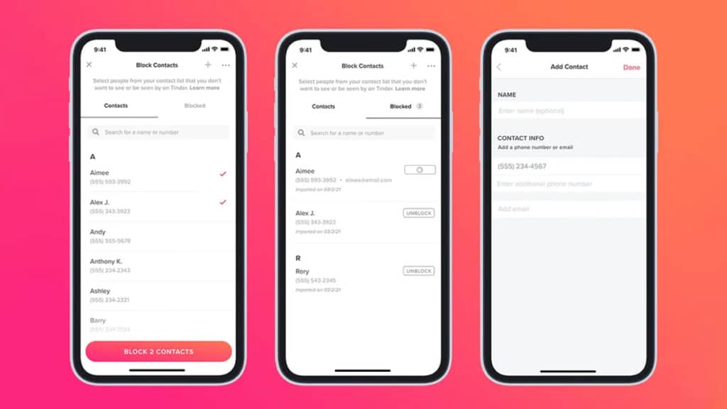 Opção bloquear contato no Tinder