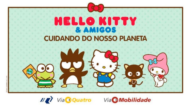 Foto de divulgação para a campanha de sustentabilidade da Hello Kitty no metrô.