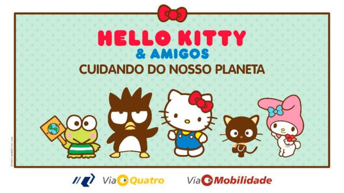 Foto de divulgação para a campanha de sustentabilidade da Hello Kitty no metrô.