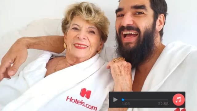 Campanha da avó de Caio Blat para a Hoteis.com.