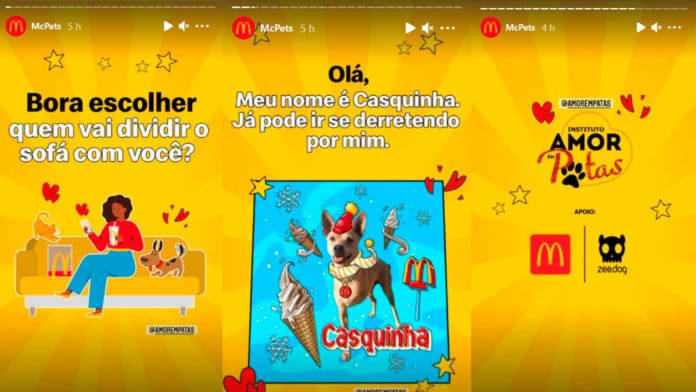 Campanha de adoção do Instituto Amor em Patas que o McDonald's está promovendo.