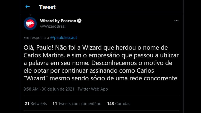 Escola de idiomas Wizard se posiciona e fala de Carlos Wizard