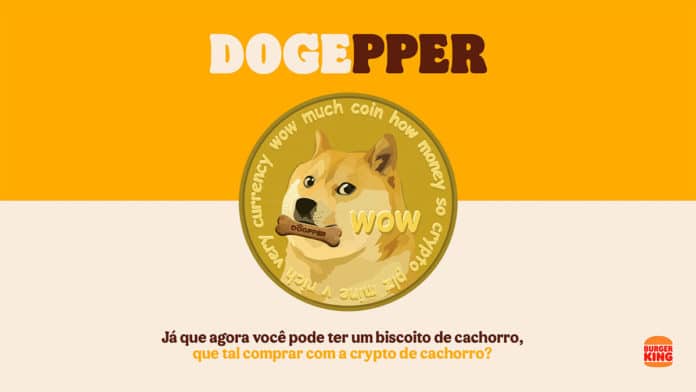 Campanha da venda de Dogpper com Dogecoin.