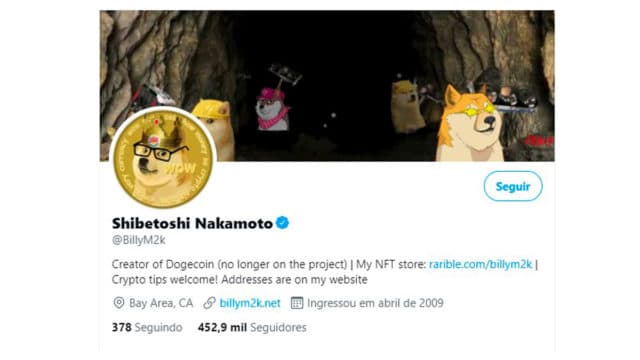 Perfil do criador do Dogecoin com novo icon depois de responder o Burger King.