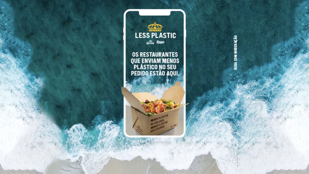 "Os restaurantes que enviam menos plástico no seu pedido estão aqui" categoria Less Plastic da parceria Corona x Rappi
