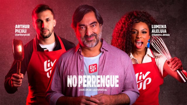 Foto de divulgação com Arthur, Zeca Camargo e Lumena para o reality show da Liv Up.