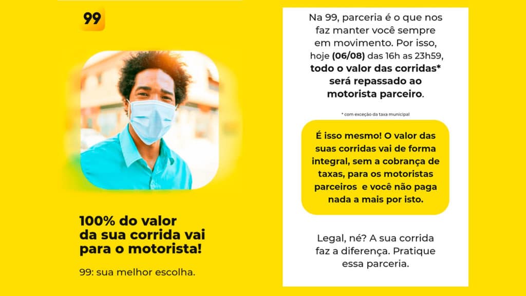 99-valor-integral-motoristas Ação que a 99 vai repassar o valor integral para os motoristas.