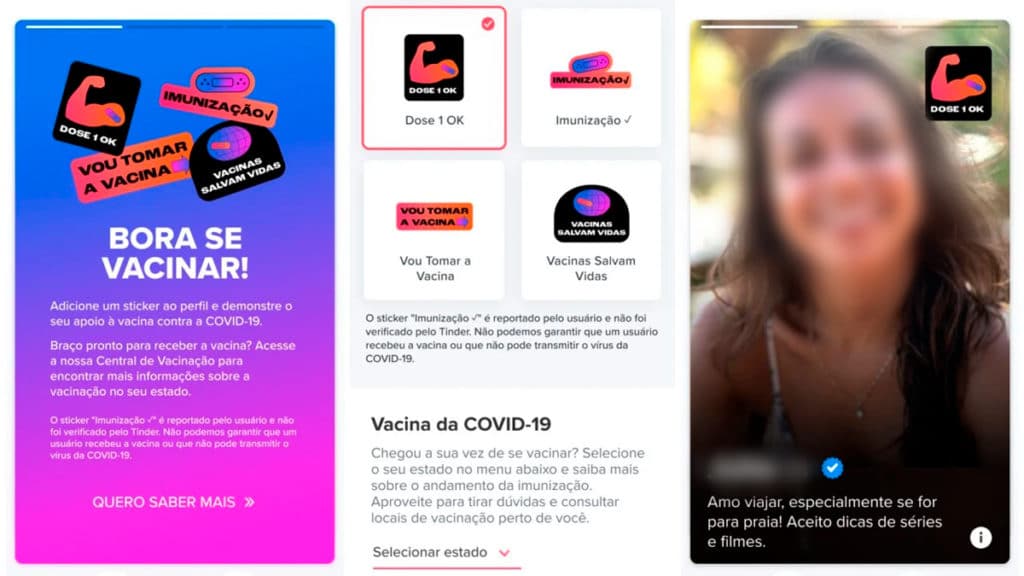 Tinder: stickers incentivam vacinação