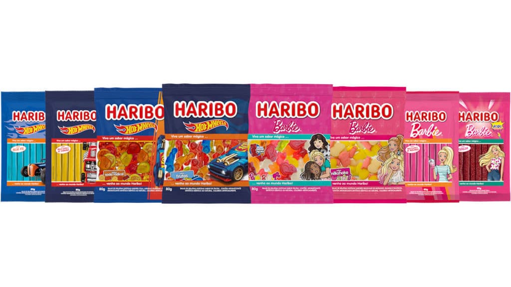 Linha da Barbie e Hot Wheels da Haribo.