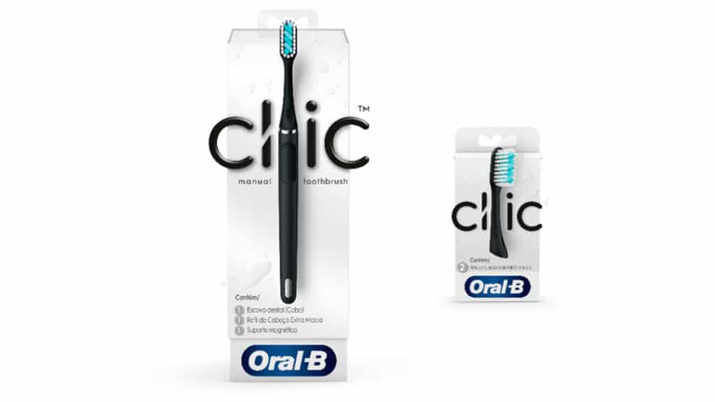 Escova Oral-B com cabeça removível.