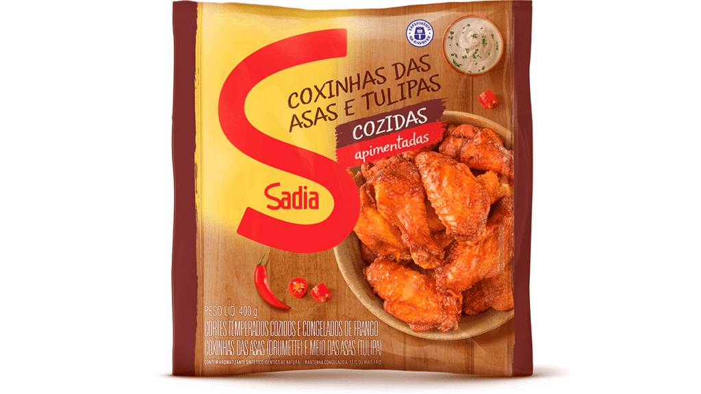 Coxinhas das Asas e Tulipas Cozidas Apimentadas Sadia.