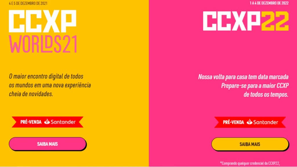 CCXP anuncia valores e pré-venda da edição de 2021 e 2022.
