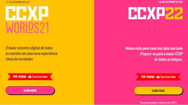 CCXP anuncia valores e pré-venda da edição de 2021 e 2022.
