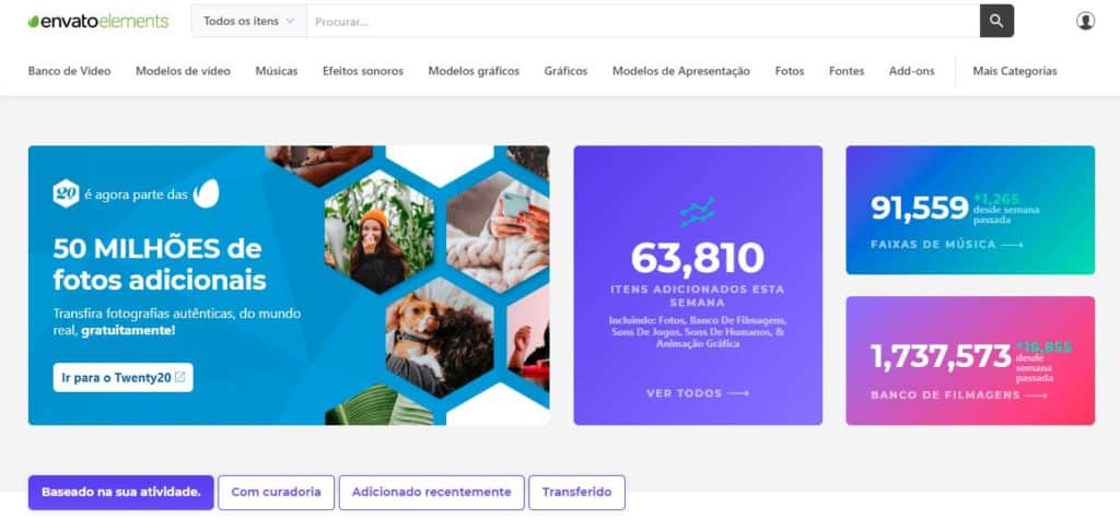 Página inicial do Envato Elements