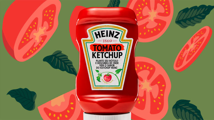 Ketchup Heinz com rótulo plantável.