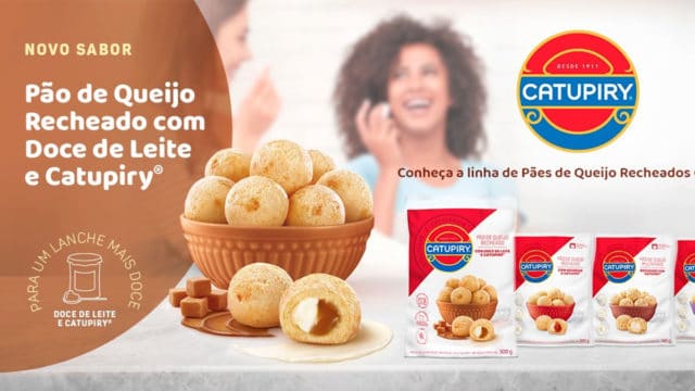 Anúncio do Pão de Queijo recheado com Doce de Leite e Catupiry Original.
