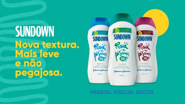 Banner da Sundown sobre a nova fórmula de protetor solar.