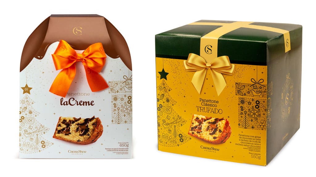 A foto apresenta a embalagem do Panettone laCreme e Clássico Trufado.