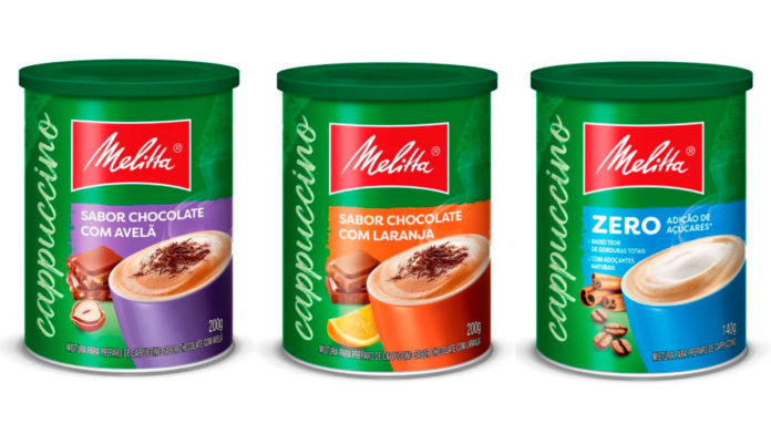 Cappuccinos Melitta Chocolate com Avelã, Chocolate com Laranja e Zero Açúcar.