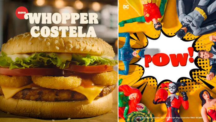 A foto apresenta o novo Whopper de Costela e brindes do Burger King.