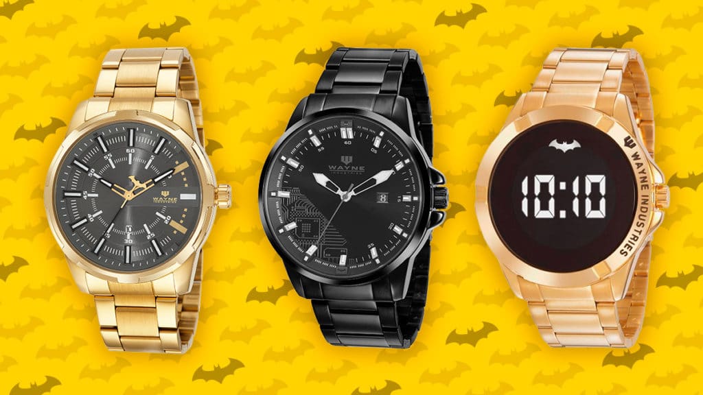 A foto apresenta três relógios da coleção da C&A e Batman.