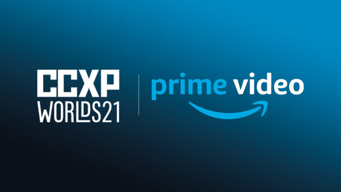 A foto apresenta os logos da CCXP Worlds e do Prime Video, com um fundo degradê azul e preto.