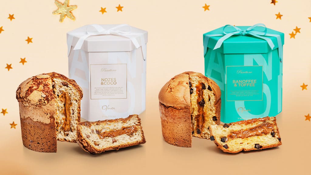 ofner-lancamentos-de-natal A foto apresenta os lançamentos de Natal da Ofner, entre eles o Nozes & Coco e o Banoffee & Toffee.