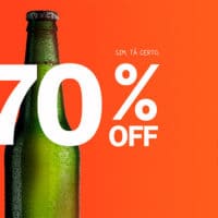A foto apresenta uma garrafa verde atrás de uma porcentagem de 70% e ao lado do logo do Black Friday do Rappi.
