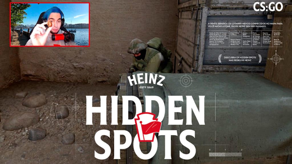 heinz-gamers-mapeiam-jogos A foto apresenta o logo da ação e um streamer mapeando um local seguro dentro de jogos multiplayers.
