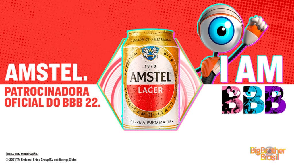 A foto apresenta o banner do patrocínio da Amstel para o BBB 22.
