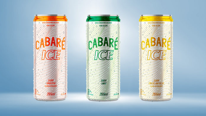 A foto apresenta as 3 novas Cabaré Ice em lata, de Tangerina, limão e frutas amarelas.