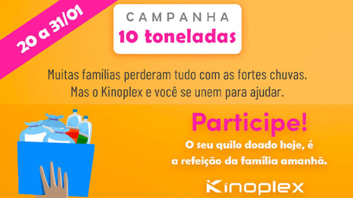 A foto apresenta a nova ação de Kinoplex para ajudar as vítimas das chuvas do Brasil.