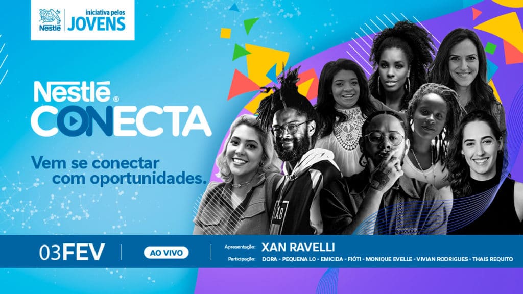 A foto apresenta o evento da Nestlé, que irá capacitar e empregar jovens.