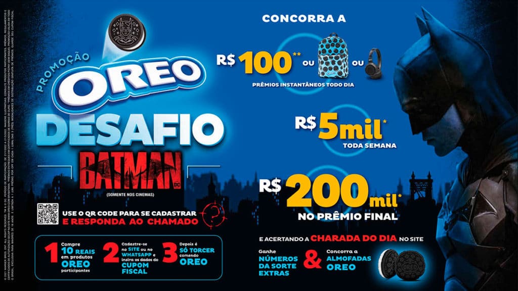 A foto apresenta a promoção Oreo Desafio Batman.