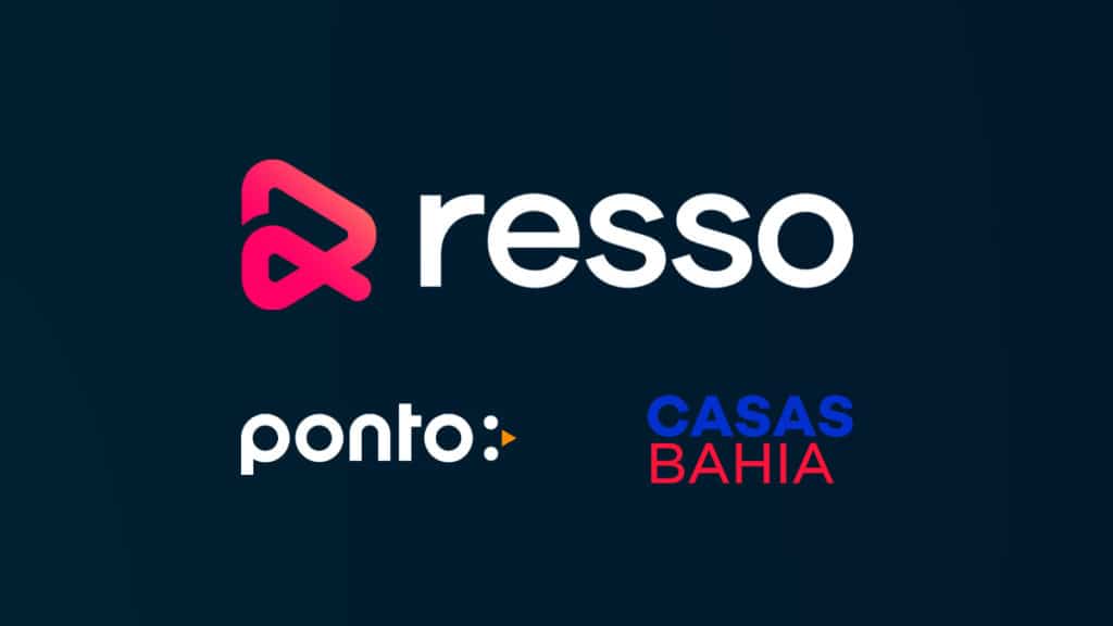 A foto apresenta os logos do Resso, Casas Bahia e Ponto.
