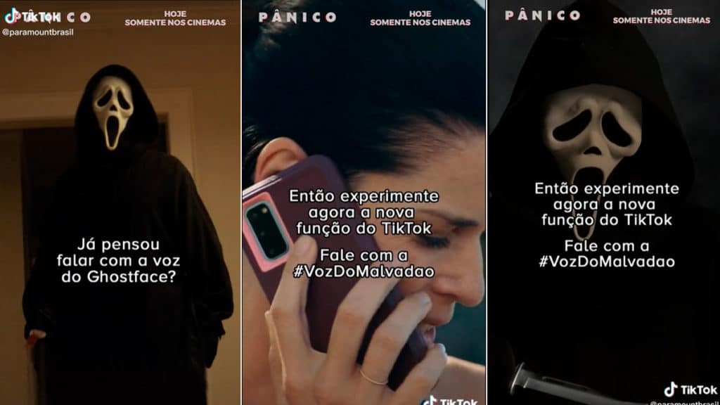 A foto apresenta a nova ferramenta do TikTok de texto falado com a voz do Ghostface.